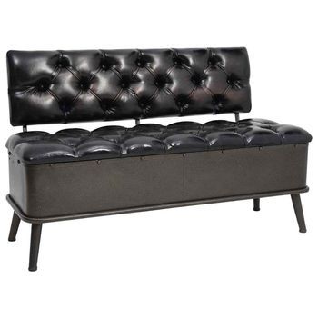 Banco De Almacenaje Con Respaldo Cuero Sintético Negro 110 Cm Vidaxl