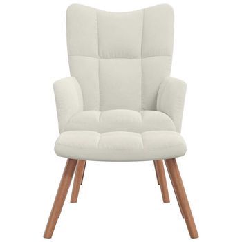 Sillón De Relax Con Taburete Terciopelo Blanco Crema