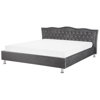 Cama Con Somier De Terciopelo Gris Oscuro 180 X 200 Cm Cabecero Botones Metz