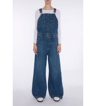 7 For All Mankind para mujer. 7U022555JSE Peto Dungarees Wide Leg azul (S), Casual, Algodón, Denim
