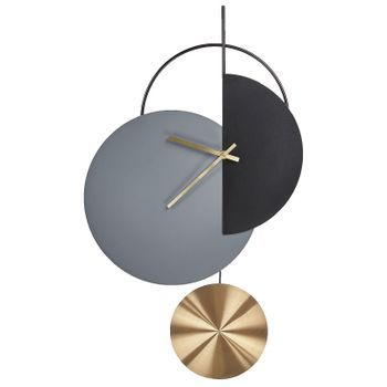 Reloj De Pared Decoración Colgante 32 X 60 Cm Diseño Moderno Minimalista Con Péndulo Decorativo Sin Números Acero Gris Y Negro Nendaz
