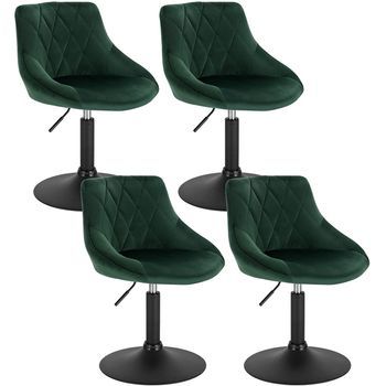 Juego De 4 Taburetes Giratorios De Bar Terciopelo + Metal 38,5 X 47 X 82 Cm,verde Oscuro,woltu