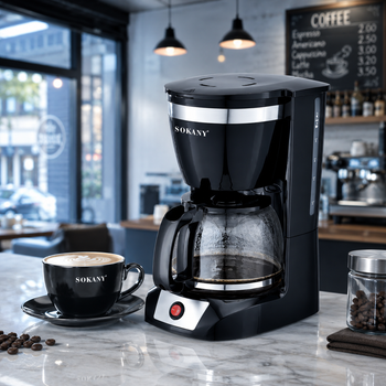 SOKANY Cafetera de Goteo 12 Tazas con Jarra de Cristal, Cafetera Americana Eléctrica de Filtro, Máquina de Café para Desayuno, Hogar y Oficina, Diseño Compacto, Negro