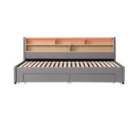sofa cama 90x200 cm - extensible a 180 cm con 2 cajones de almacenamiento usb y led terciopelo - gris