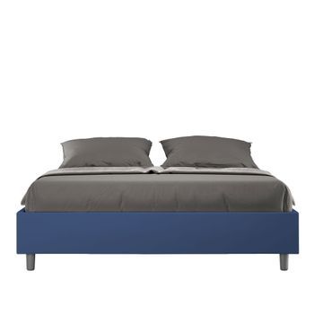 Cama Sin Somier Acolchada Sin Cabecero 160x190 Cuero Sintético Azul Azelia