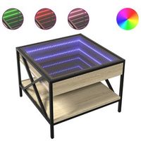 mesa de centro de salon de diseno industrial moderno con led 50 x 50 x 38 cm madera de ingenieria vidrio y metal dec037480