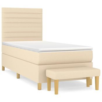 Cama Tapizada 203x83x128 Cm Tejido (100 % Poliéster), Contrachapado Y Madera Tratada - Crema