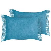 conjunto de 2 cojines rectangulares con flecos 35 x 50 cm azul maba