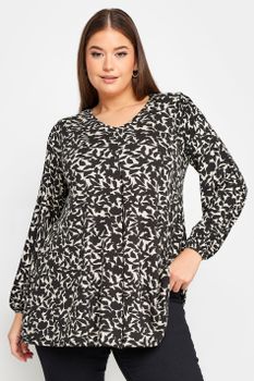 Yours Top Floral Blanco Y Negro De Pico Con Vuelo, Mujer Curvy Y Tallas Grandes, Yours