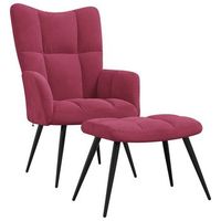 sillon lounge de diseno moderno con reposapies en terciopelo rojo burdeos dec026622