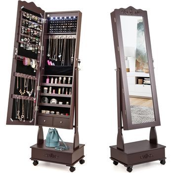 Organizador De Joyerías Con Luces Led Y Cerradura Costway 45 X 35 X 157 Cm Marrón