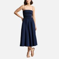 polo ralph lauren smocked cotton midi dress - l
