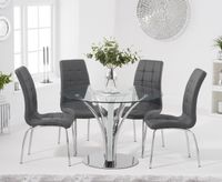 aria 110cm glass dining table with calgary faux leather chairs - red 4 chairs