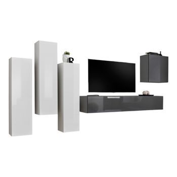 Conjunto De Muebles De Salón De Diseño Colección Switch Iii. Colores Blanco Y Gris Brillante.