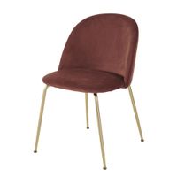 silla de terciopelo terracota con patas de acero dorado