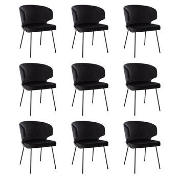 Silla De Comedor De Terciopelo Amara - Lote De 9 Negro