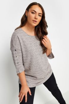 Yours Top Suave Marfil Jaspeado Con Manga Francesa Con Botones, Mujer Curvy Y Tallas Grandes, Yours