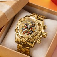reloj de cuarzo dorado de lujo para hombre esfera con diseno de payaso estilo hip-hop correa de acero impermeable caja grande reloj de pulsera para hombre estilo europeo y americano adecuado