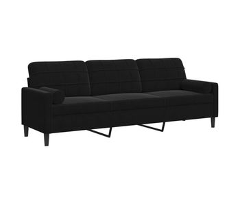Sofá de 3 plazas - sofá de salón con cojines terciopelo negro 210 cm
