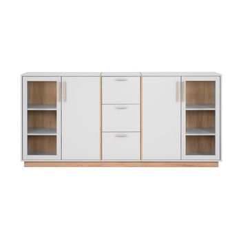 Aparador 4 puertas 3 cajones con decoración blanco y madera - l204 cm