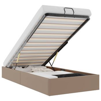 Cama Individual | Cama Para Adultos | Estructura Cama Otomana Sin Colchón Cappucino Cuero Sintético