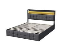 cama tapizada 140x190cm con usb y enchufes cama juvenil de matrimonio con somier y espacio de almacenaje cama con canape con led lino gris