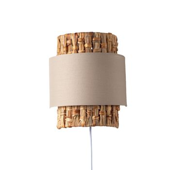 Aplique de pared de ratán y textil beige con cable e interruptor E27