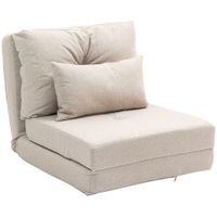 homcom sofa cama individual plegable sofa cama tapizado en lino con respaldo ajustable 5 posiciones 1 almohada beige