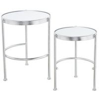 set 2 mesas metal plateado y e spejo
