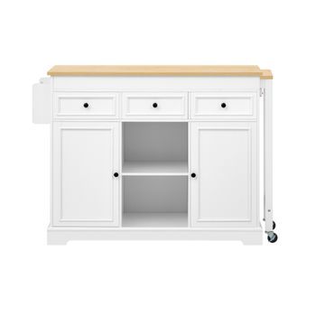 Isla De Cocina Con Ruedas Extensible De 112 A 188 Cm, Blanca Y Con Almacenamiento