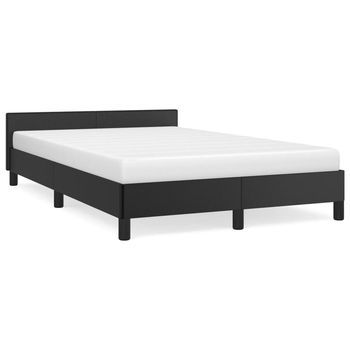 Estructura Cama Con Cabecero Cuero Sintético Negro 120x190 Cm