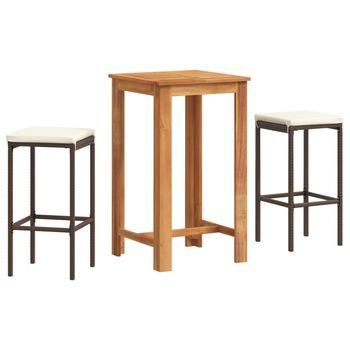 Mesa Y Taburetes De Jardín 3 Uds | Mesa Y Sillas Madera Acacia Ratán Pe Marrón