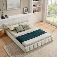 cama doble 140 x 200 cm chenilla acolchada madera de eucalipto estructura de hierro beige