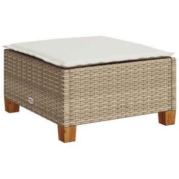 Taburete De Jardín | Otomana De Jardín | Reposapiés De Jardín Y Cojín Ratán Sintético Beige 63,5x56x32 Cm