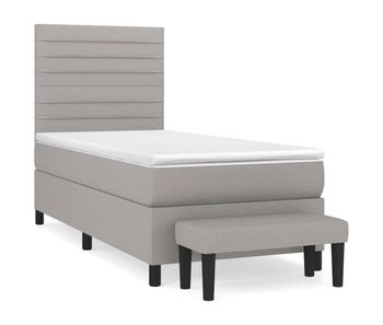 Cama box spring con colchón tela gris claro 80x200 cm rayas horizontales