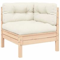 muebles de jardin 3 uds  mesa y sillas madera maciza pino con cojines crema