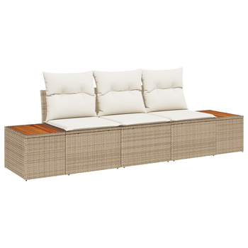 Conjunto De Sofá De Jardín De 3 Uds Con Cojines Beige Ratán Poliéster Acacia Cfw675781