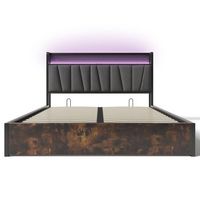 cama metalica 160x200cm - con funcion de carga usb cabecero con almacenamiento iluminacion led - gris