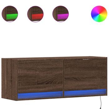 Mueble De Tv De Pared Con Luces Led Marrón Roble 100x31x35 Cm Vidaxl