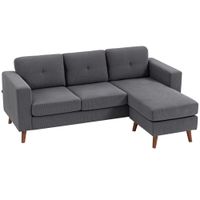 homcom sofa chaise longue reversible de 3 plazas tapizado en pana marco de acero para espacios reducidos gris oscuro