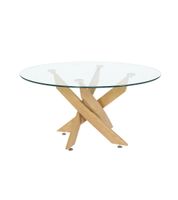 mesa centro redonda o80 cm de cristal con patas metal roble