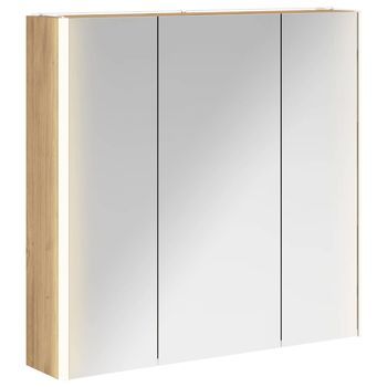 Armario Con Espejo De Baño | Mueble De Baño Roble Artesanal 73.5 X 15.5 X 70 Cm