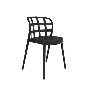 Silla en polipropileno negro con respaldo de diseño a cuadros.