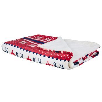 Manta De Franela Roja Y Azul 150 X 200 Cm Invierno Mullido Patrón Clásico De Invierno De Temporada Reka
