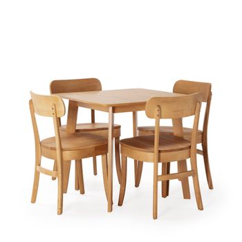 Juego de mesa 80x80 cm y 4 sillas de comedor color roble