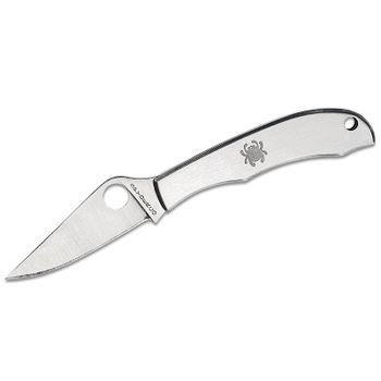 Spyderco STE-C137P Navaja de Supervivencia Honeybee con Hoja lisa de acero inoxidable 3Cr13 y 4,1 cm de longitud. Mango de Acero inoxidable de color plata