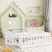 cama cabana infantil 90x200 cm con somier de lamas forma de chimenea pino blanco estilo minimalista
