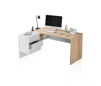 Mesa de escritorio con 2 cajones en blanco artik y roble canadian 145x102 work blanco artik (blanco mate) - roble canadian 145 x 73 x 102 cm