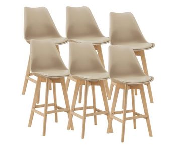 Juego de 6 taburetes de bar lublin 105 x 48 x 58cm acolchado patas de haya beige [en.casa]