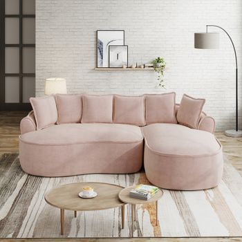 Sofá Esquinero Sin Marco, De Chenilla, Con Asiento Profundo, Chaise Longue, Grande, Con Cojines, Color Rosa.